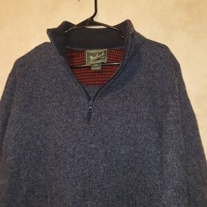 Woolrich Pullover‎ Sweater Mens Large 1/4 Zip Lambs Wool Nylon Outdoor Blue Mock